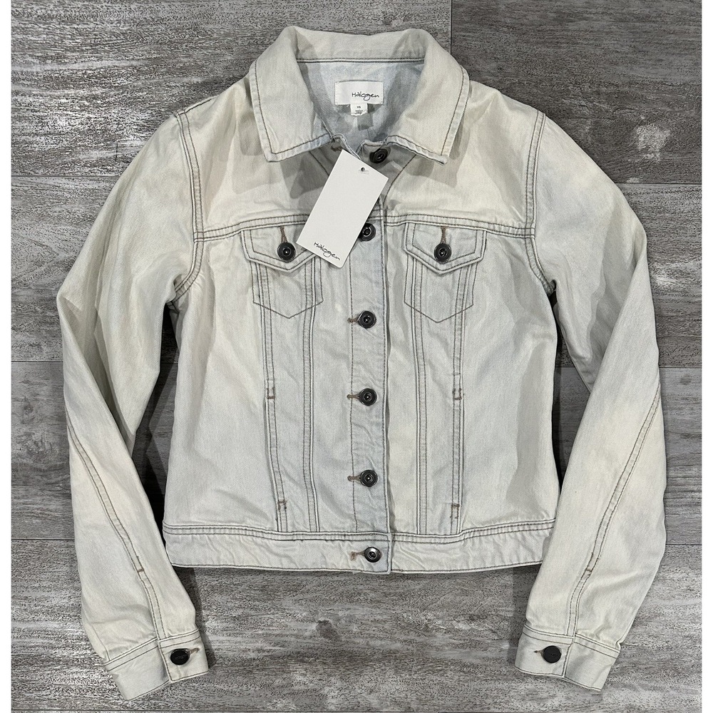 Halogen Womens Denim Button Jacket Size XS Bleached Light Wash Brand New